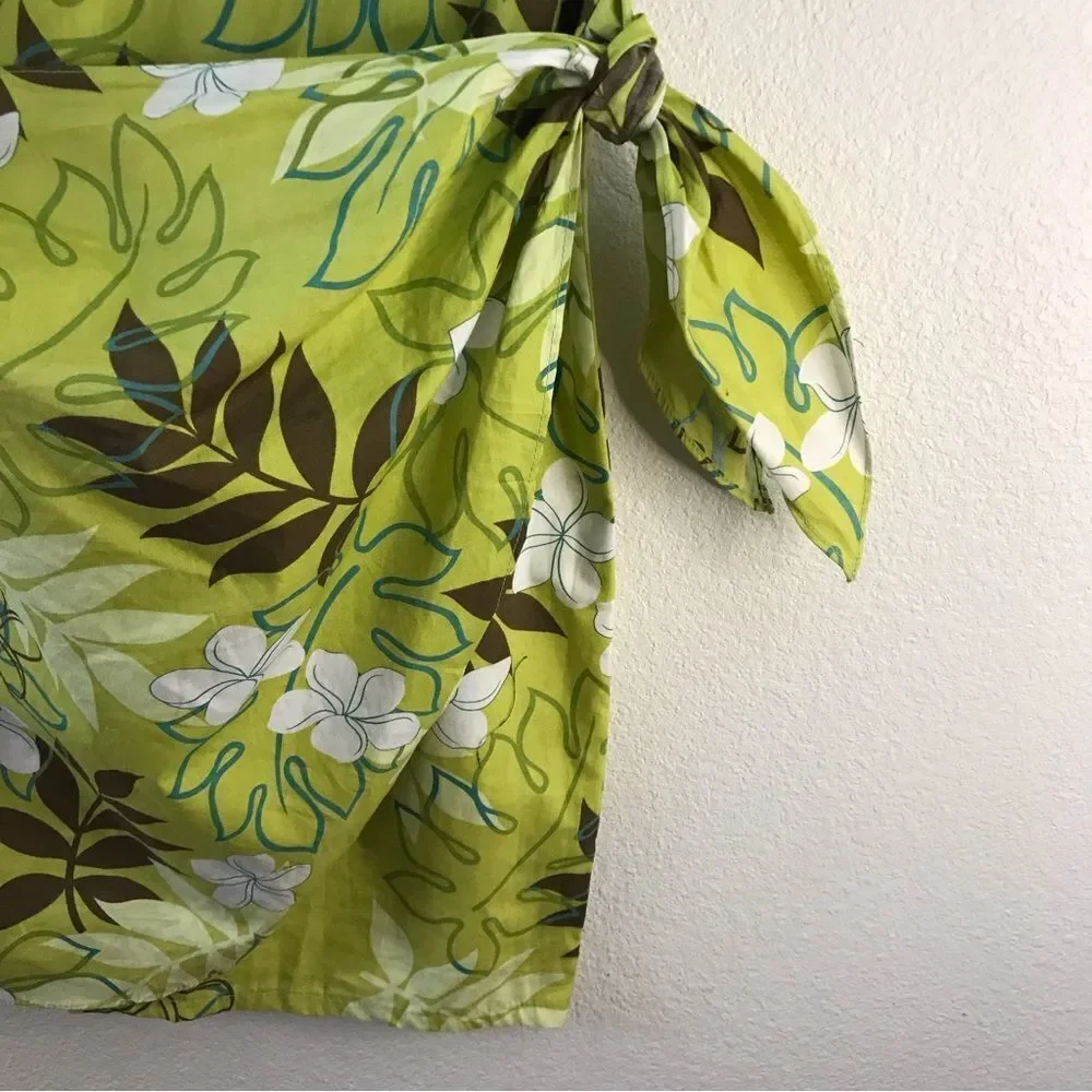 Shannon Marie Hawaiian Cotton Sarong Dress XL Lime Green Tropical Floral Mini - Picture 3 of 8